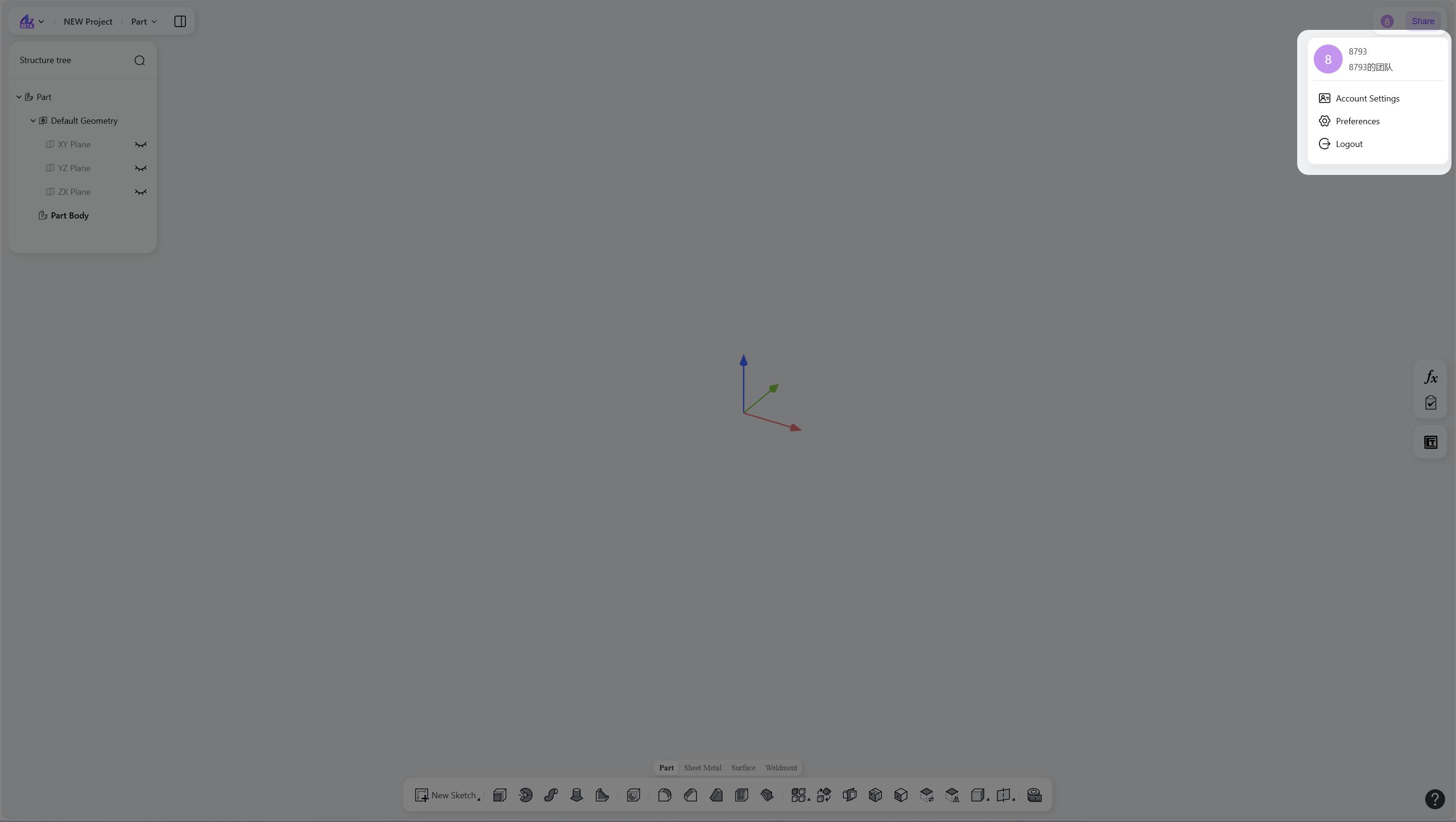 3D CAD-Account Settings