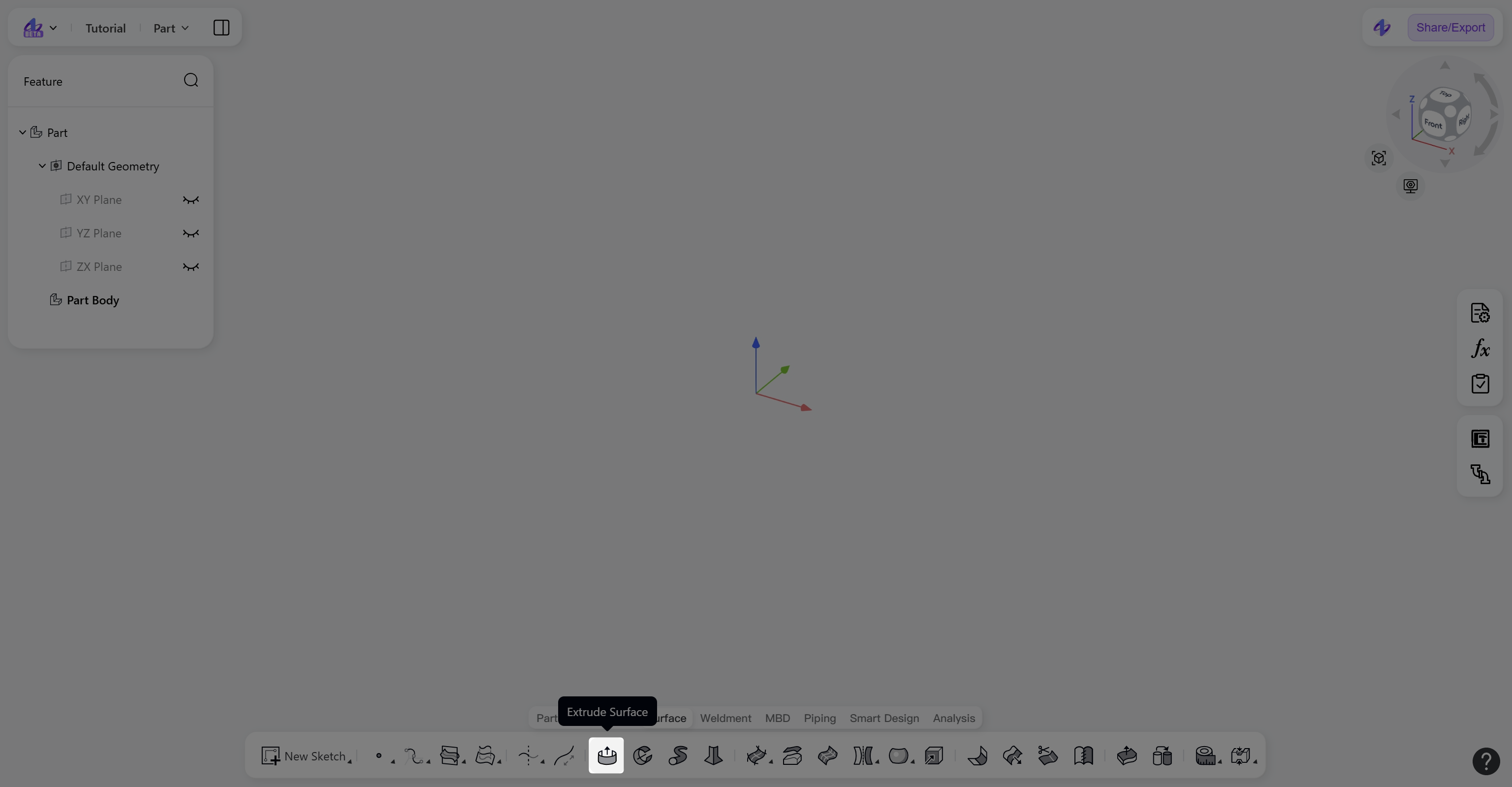 3D CAD - Extrude Surface - entry