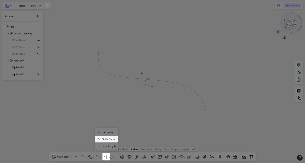 3D CAD - divide curve - entry