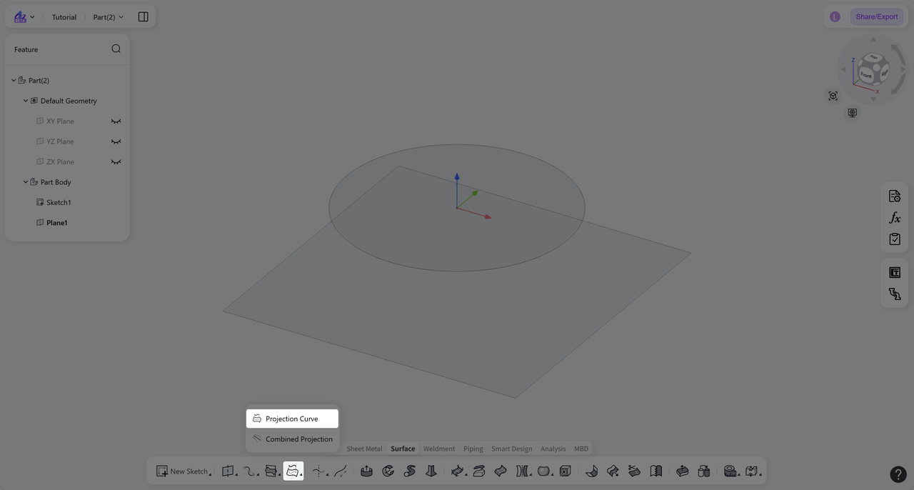 3D CAD - Projection curve2