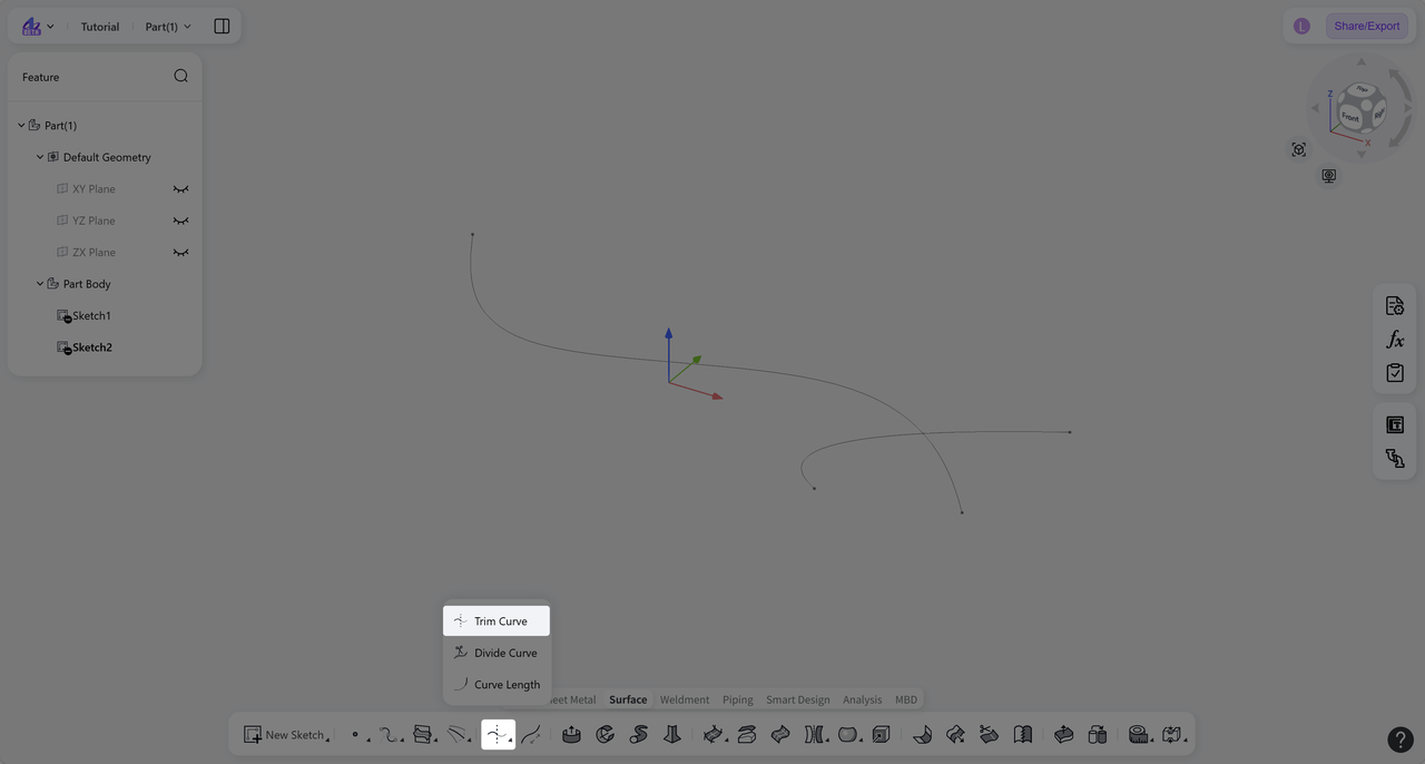 3D CAD - trim curve1